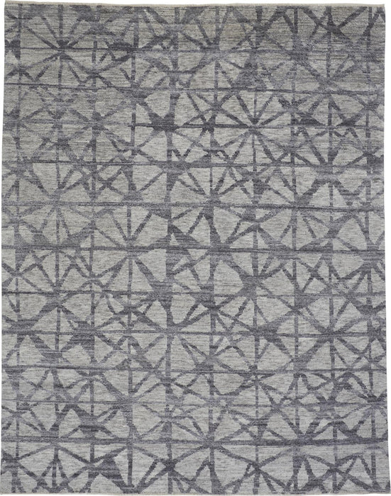 8' X 10' Wool Geometric Hand Knotted Area Rug (744227) - Gray / Black