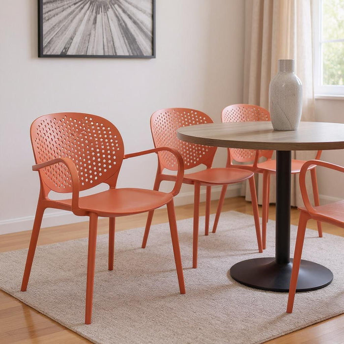 Heavy Duty Plastic Partially Open Back Dining Arm Chairs (Set of 4) - Orange