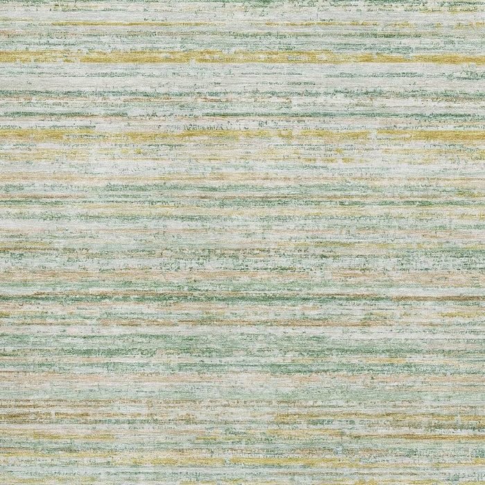 10' X 14' Striped Washable Area Rug With UV Protection (692358) - Mint Green / Ivory / Gold