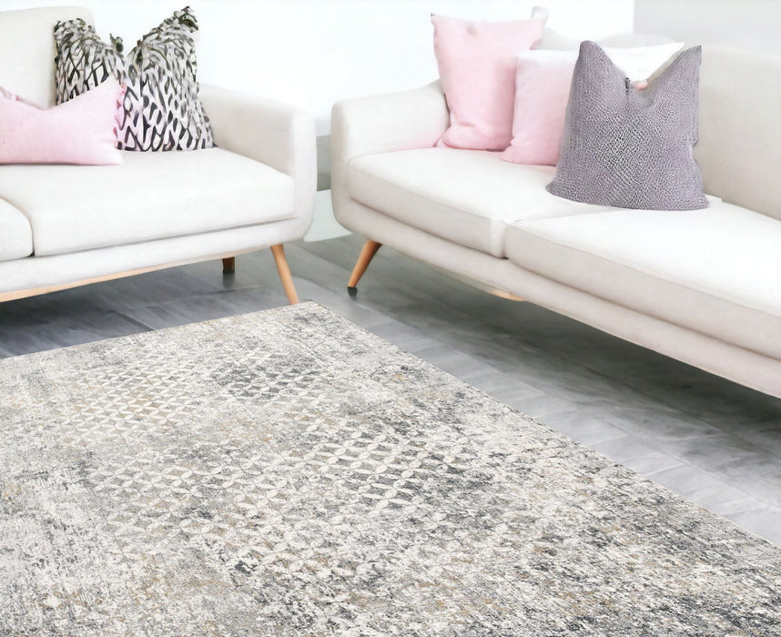 7.7' x 10.8' Abstract Area Rug - Ivory And Gray