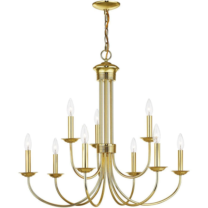 Nine Light Dimmable Chandelier With Shades - Brass