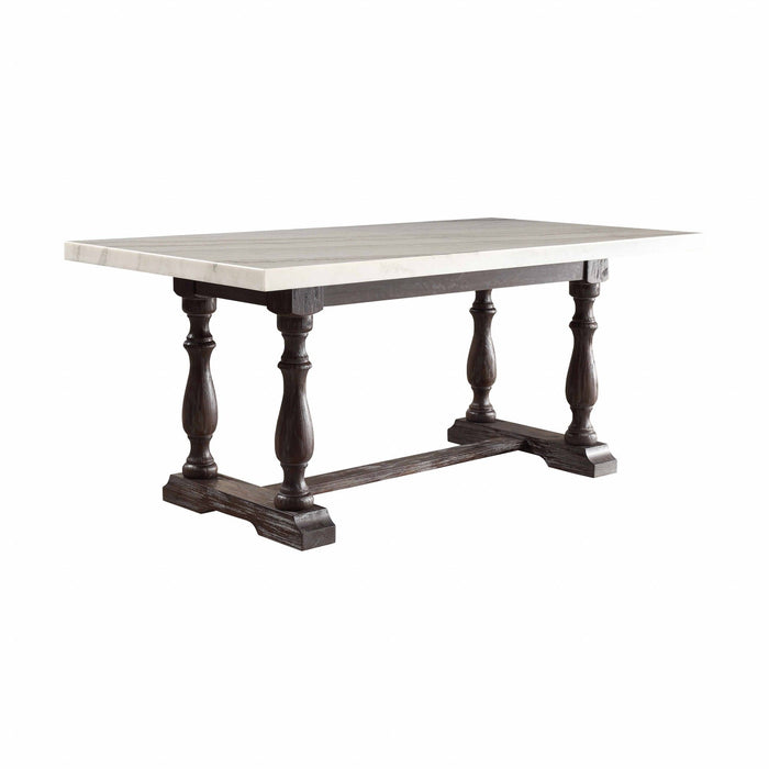 72" Marble And Solid Wood Trestle Base Dining Table - White