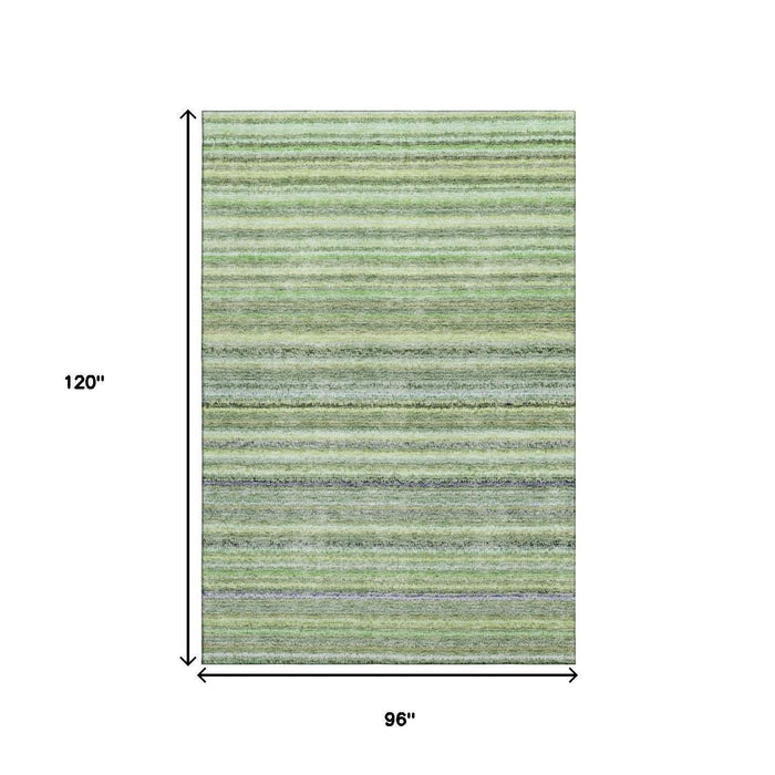 8' X 10' Striped Washable Area Rug With UV Protection (650792) - Green / Blue