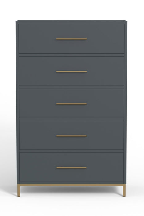 33" Solid Wood Five Drawer Dresser - Dark Gray