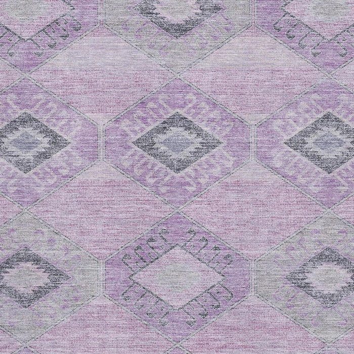 10' X 14' Geometric Washable Area Rug With UV Protection (706013) - Lavender / Gray