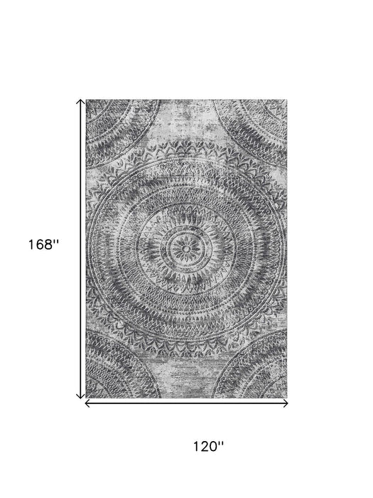 10' X 14' Medallion Washable Area Rug With UV Protection (644916) - Gray / Ivory