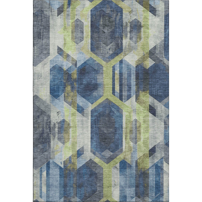 10' X 14' Geometric Washable Area Rug With UV Protection (699118) - Navy Blue / Green / Gray