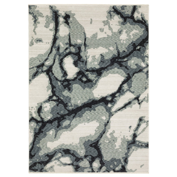 10' X 13' Abstract Area Rug With Fringe (575144) - Blue / Black / Ivory