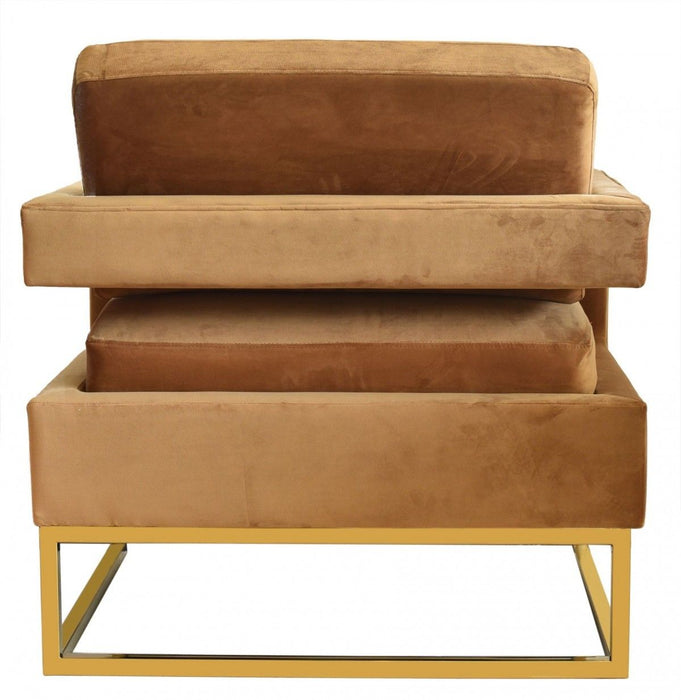 Velvet Arm Chair - Camel And Gold