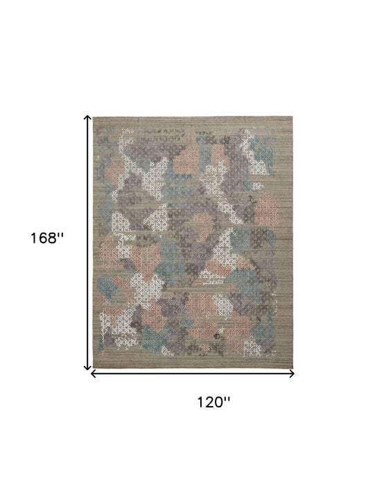 10' x 14' Abstract Hand Woven Area Rug - Pink Blue And Taupe