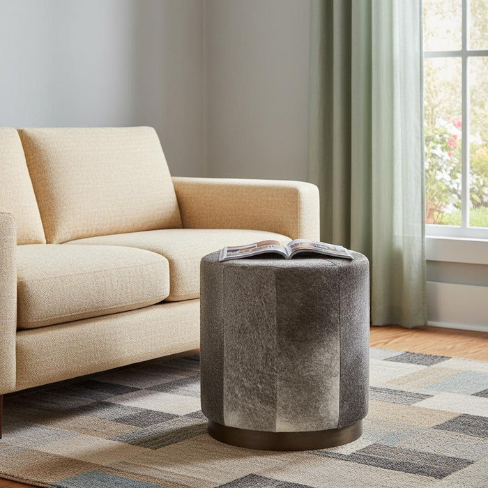 Wool Footstool Ottoman - Gray / Brown