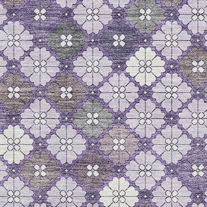 10' X 14' Geometric Washable Area Rug With UV Protection (705305) - Lavender / Ivory / Gray