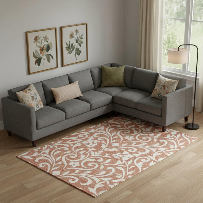 10' X 14' Floral Washable Area Rug With UV Protection (669648) - Salmon / Ivory