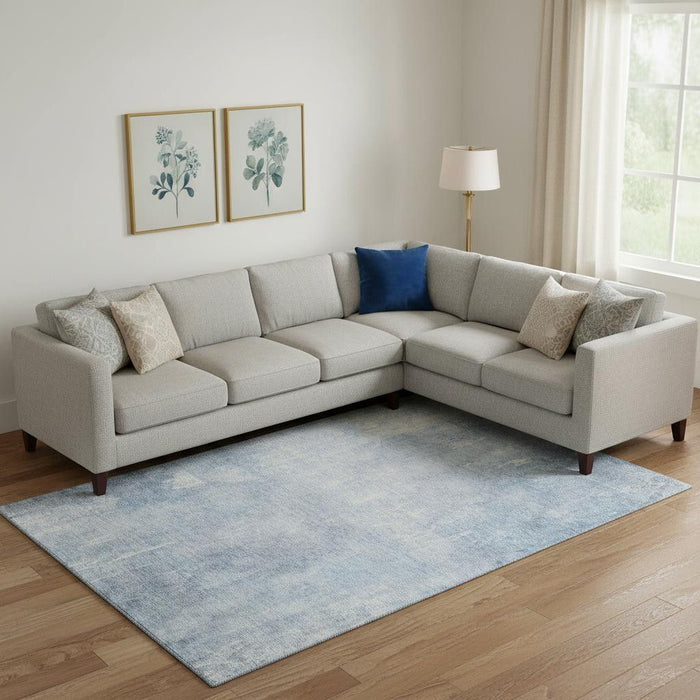 10' X 14' Abstract Washable Area Rug With UV Protection (705809) - Sky Blue / Ivory