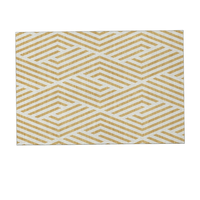 10' X 14' Geometric Washable Area Rug With UV Protection (648538) - Gold / Ivory