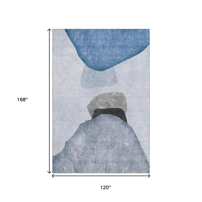 10' X 14' Abstract Washable Area Rug With UV Protection (648466) - Blue / Gray