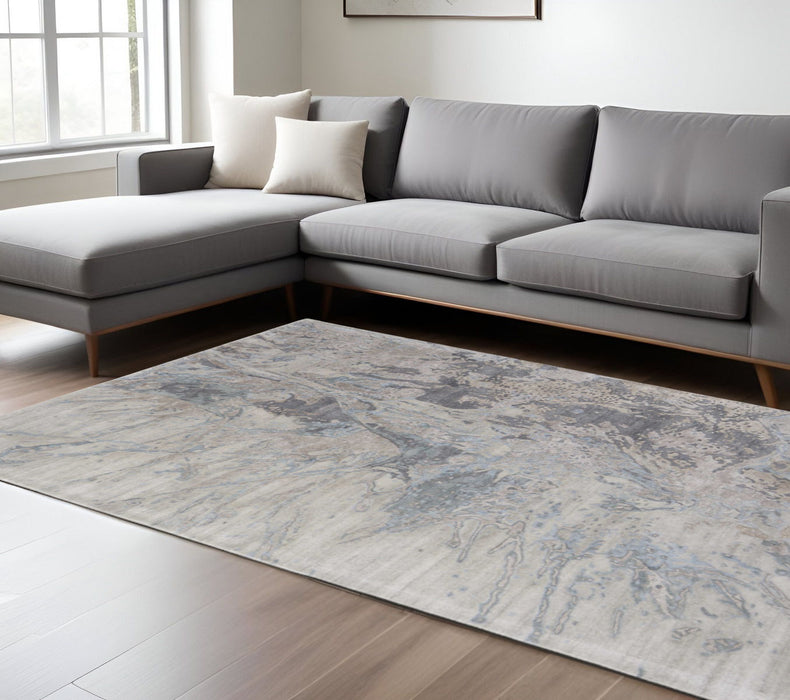 10' X 14' Abstract Hand Tufted Distressed Area Rug - Gray