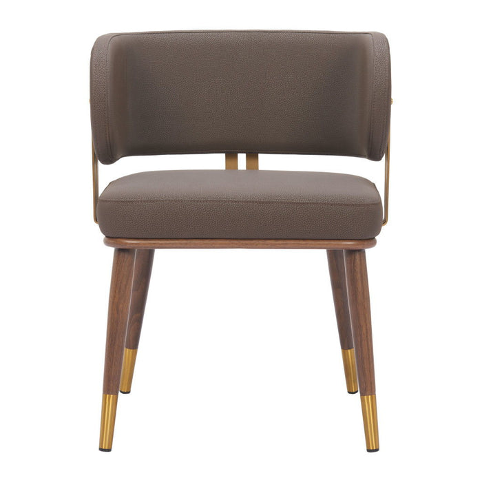 Upholstered Faux Leather Curved Back Dining Arm Chair - Brown