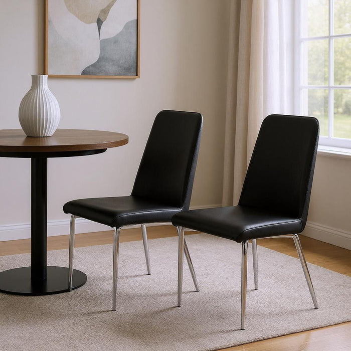 Faux Leather Dining Side Chairs (Set of 2) - Black