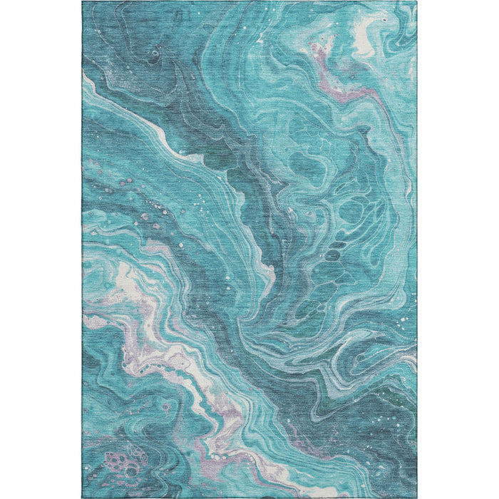 10' X 14' Abstract Washable Area Rug With UV Protection (697644) - Teal / Gray / Silver