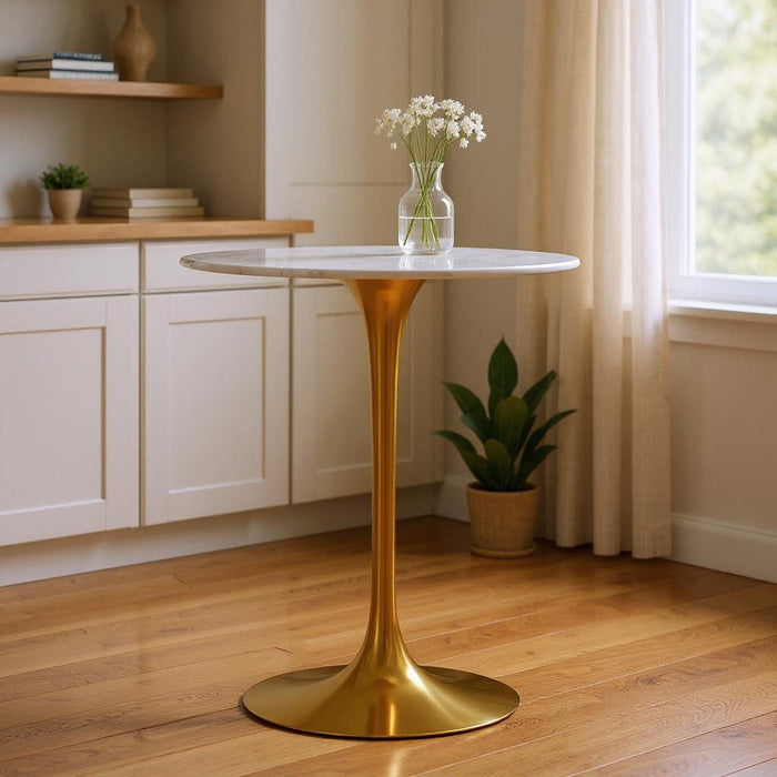 Rounded Marble And Metal Bar Table - White And Gold