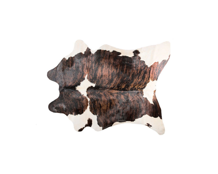 5' x 7' Hand Knotted Cowhide Area Rug - Dark Brown And White