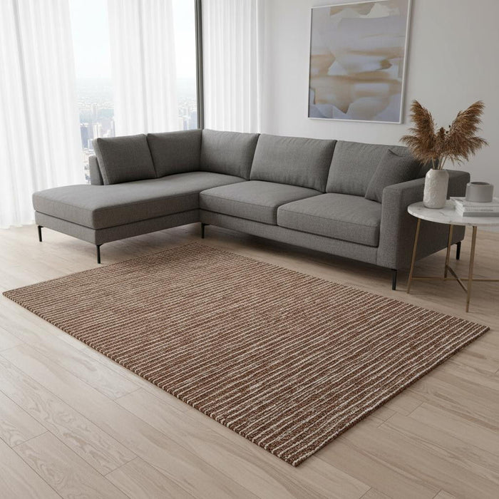 8' X 10' Striped Washable Area Rug With UV Protection (645203) - Rust / Ivory