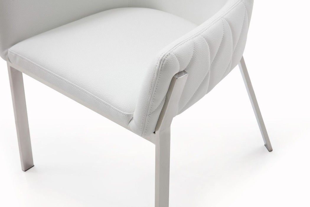 Upholstered Faux Leather Dining Room Arm Chair - White