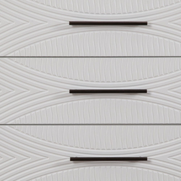 34" Carved Geometric Solid Wood Five Drawer Dresser - White