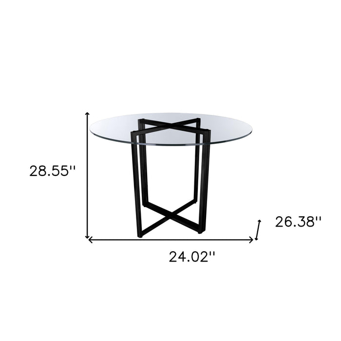 24" Rounded Glass And Metal Trestle Base Dining Table - Black