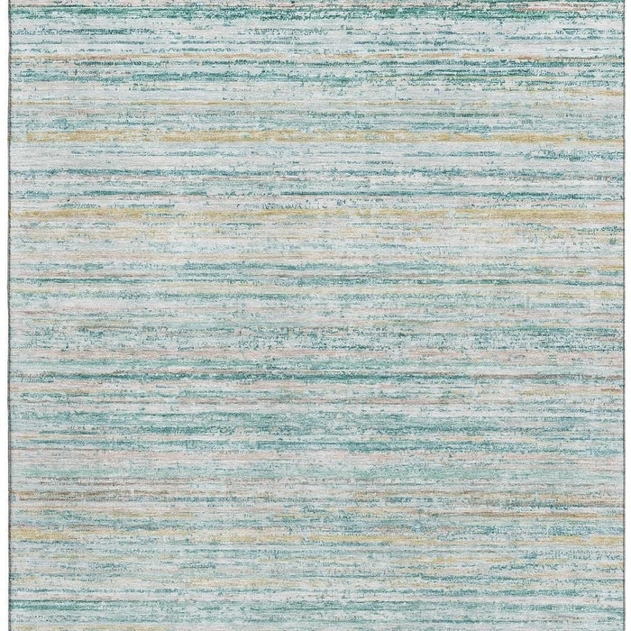 10' X 14' Striped Washable Area Rug With UV Protection (692376) - Teal / Ivory / Gold