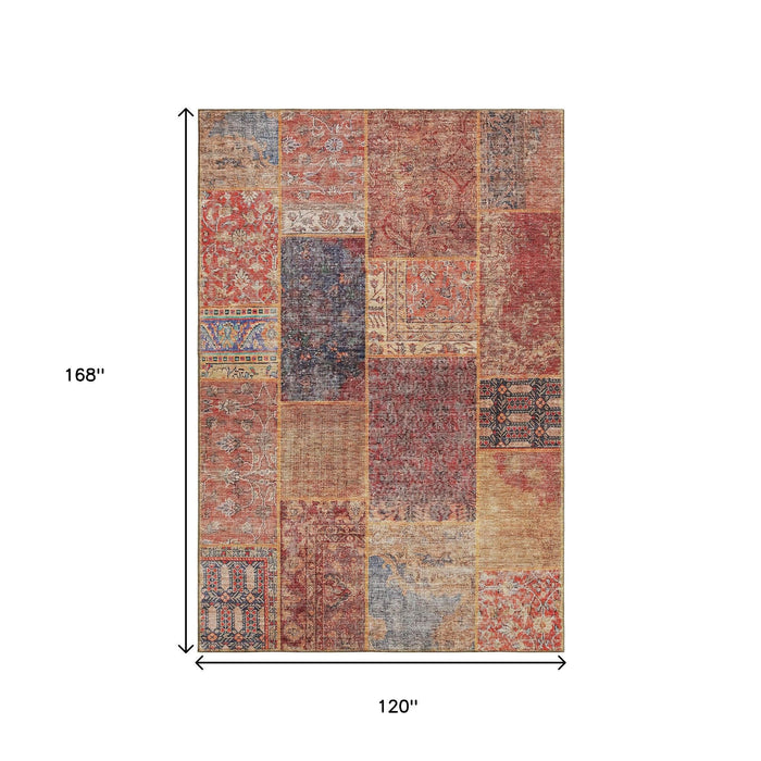 10' X 14' Patchwork Washable Area Rug With UV Protection (655463) - Red / Blue / Gold