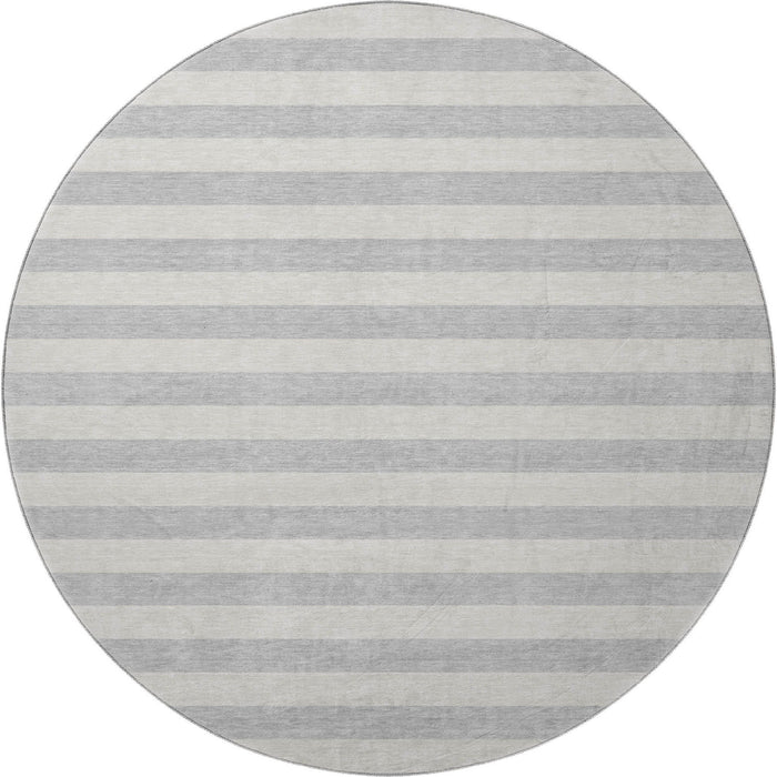 8' Striped Washable Round Rug With UV Protection (647761) - Pewter / Gray
