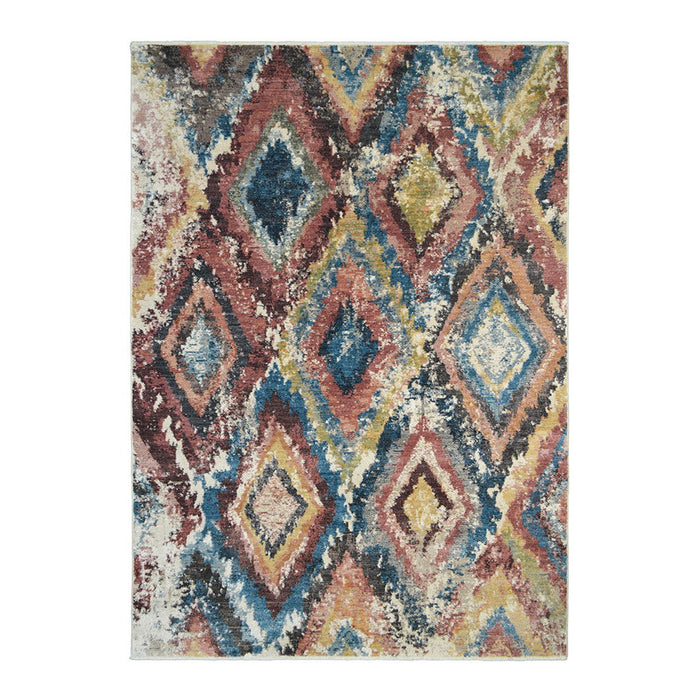 9' x 13' Geometric Distressed Area Rug With Fringe - Blue