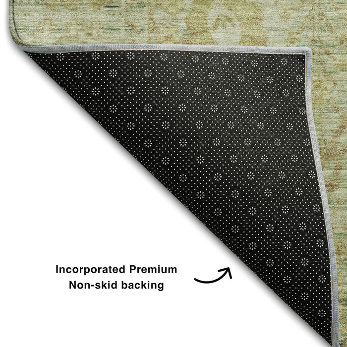 10' X 14' Oriental Washable Area Rug With UV Protection (684442) - Sage / Gray / Gold