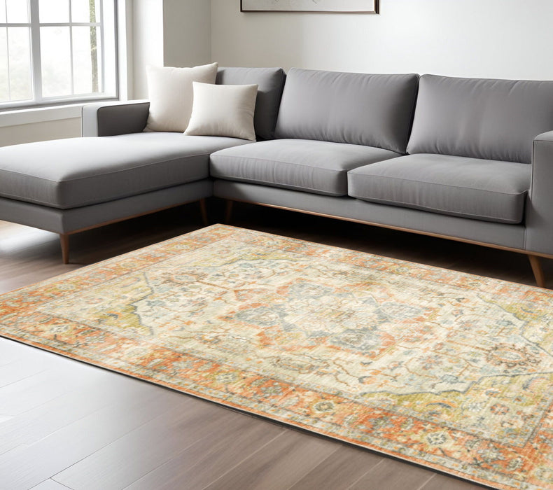 8' x 10' Abstract Power Loom Stain Resistant Area Rug - Orange Silver Gold And Gray