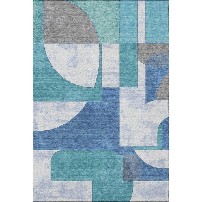 10' X 14' Abstract Geometric Washable Area Rug With UV Protection (697374) - Teal / Ivory / Gray