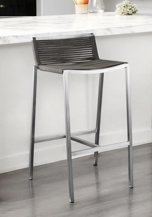 Stainless Steel Low Back Bar Height Bar Chair - Brown / Silver