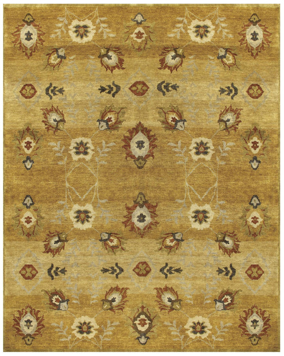 9' X 12' Wool Floral Hand Knotted Area Rug (744339) - Gold / Tan / Red