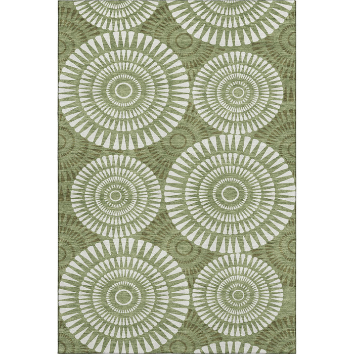 10' X 14' Geometric Washable Area Rug With UV Protection (669793) - Green / Ivory