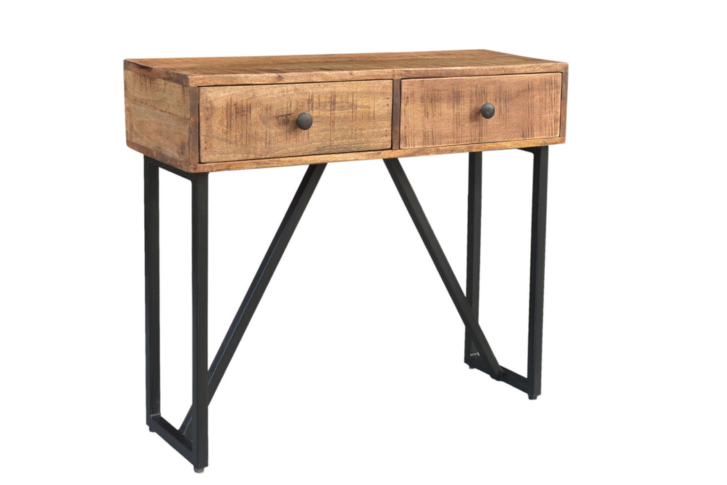 Solid Wood Distressed Frame Console Table And Drawers - Natural And Black