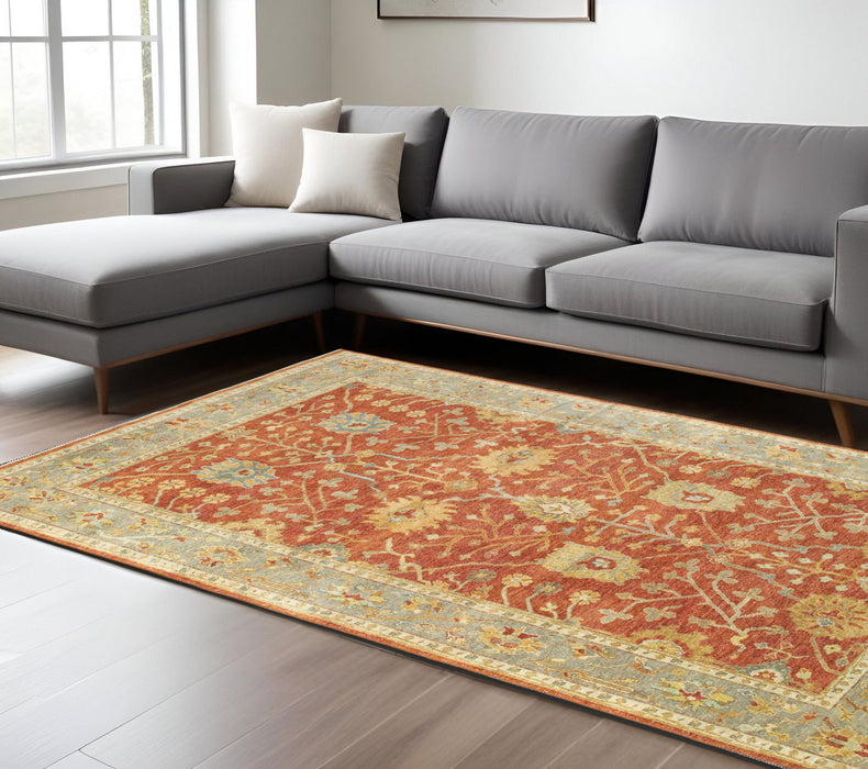 8' X 10' Wool Oriental Hand Knotted Area Rug - Red And Gray