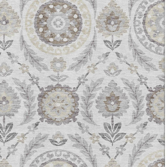 10' X 14' Floral Washable Area Rug With UV Protection - Silver And Beige