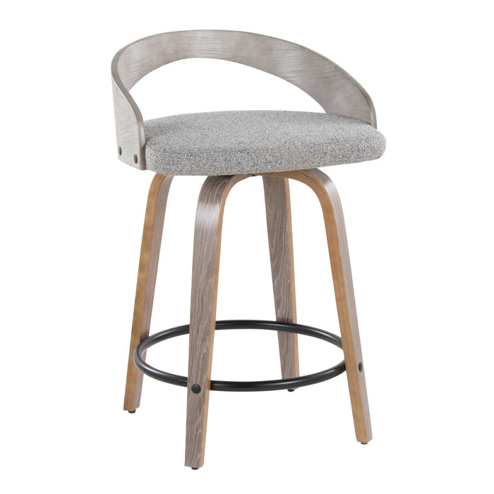 Grotto - 24" Fixed-Height Counter Stool With Swivel And Round Black Metal Footrest (Set of 2) - Light Gray Wood And Light Gray Fabric
