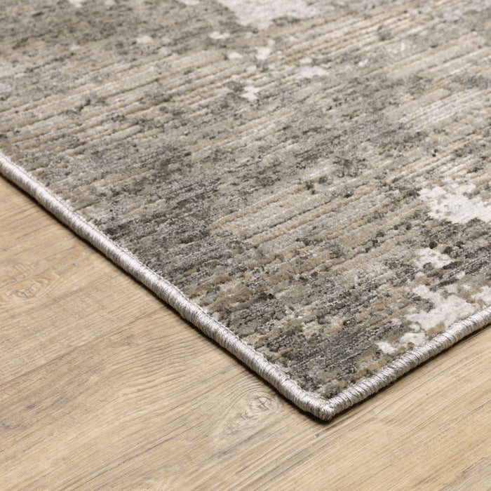 8' x 11' Abstract Power Loom Stain Resistant Area Rug - Gray Ivory Beige Tan Brown And Black