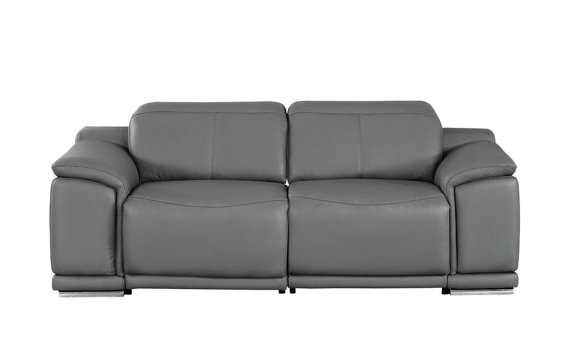 Leather Power Reclining Loveseat (643819) - Battleship Gray / Silver