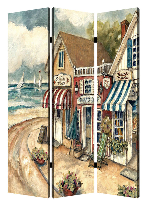 Wood Canvas Seaside Town Slate Screen - Multi Color