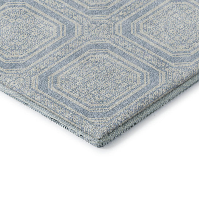 10' X 14' Geometric Washable Area Rug With UV Protection (693834) - Sky Blue / Ivory