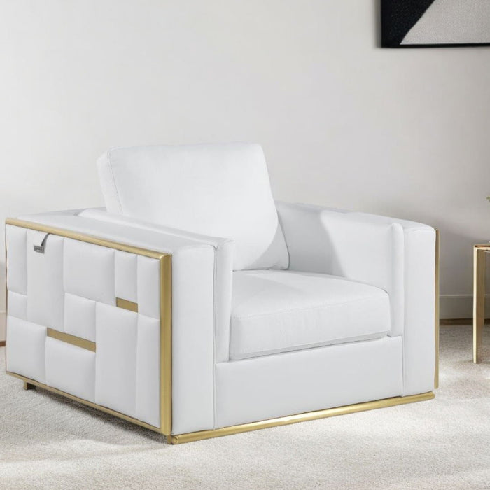 Top Grain Leather Club Chair - White And Gold