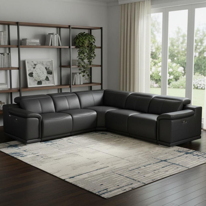 Italian Leather Modular L Shaped Five Piece Corner Sectional - Black